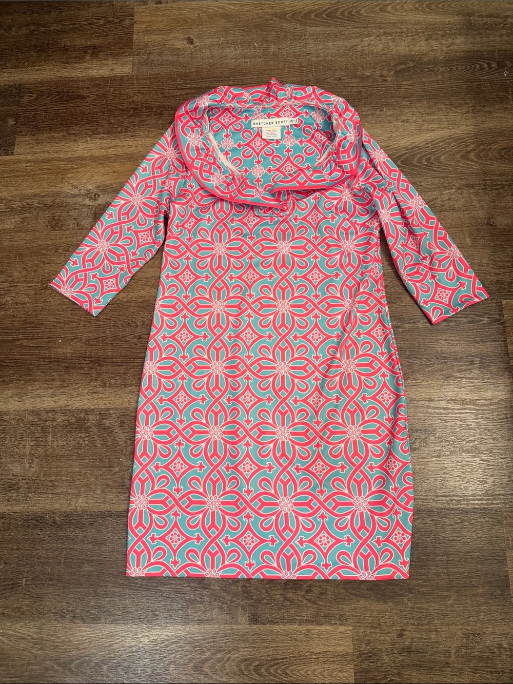 Gretchen Scott Designs Pink and Aqua Geometric Cowl-Neck Midi Dress